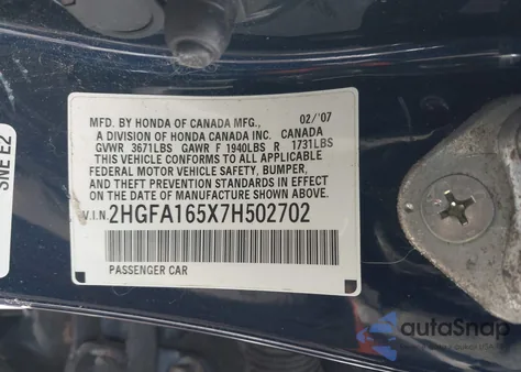 2007 Honda Civic Lx из США, поврежденный, VIN 2HGFA165X7H502702